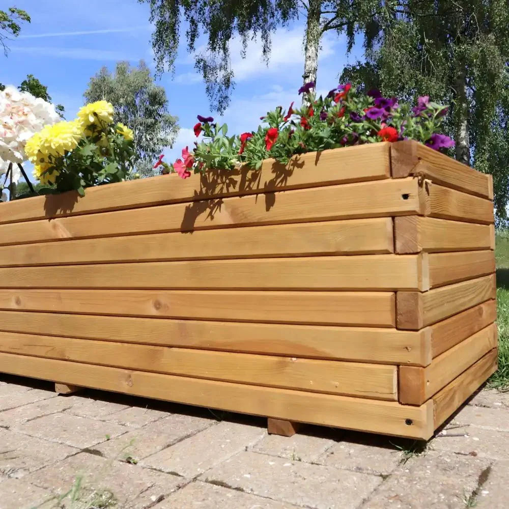 Pine Raised Wooden Trough Planter with Feet by sabodaj