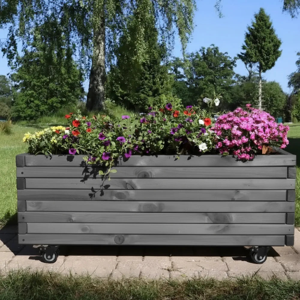 Pine Raised Wooden Trough Planter with Feet by sabodaj