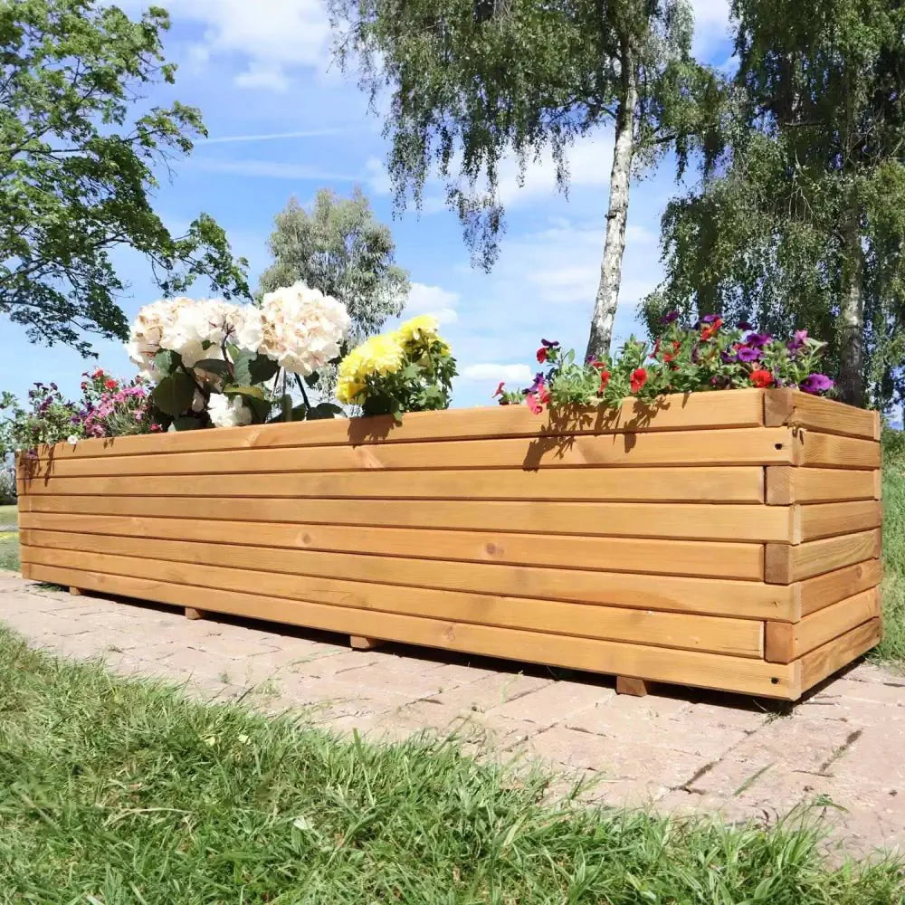 Pine Raised Wooden Trough Planter with Feet by sabodaj