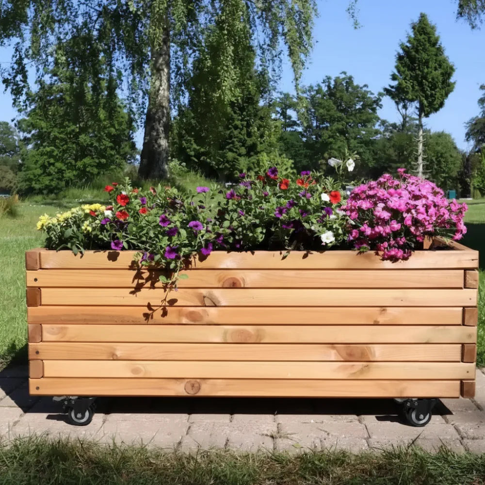 Pine Raised Wooden Trough Planter with Feet by sabodaj